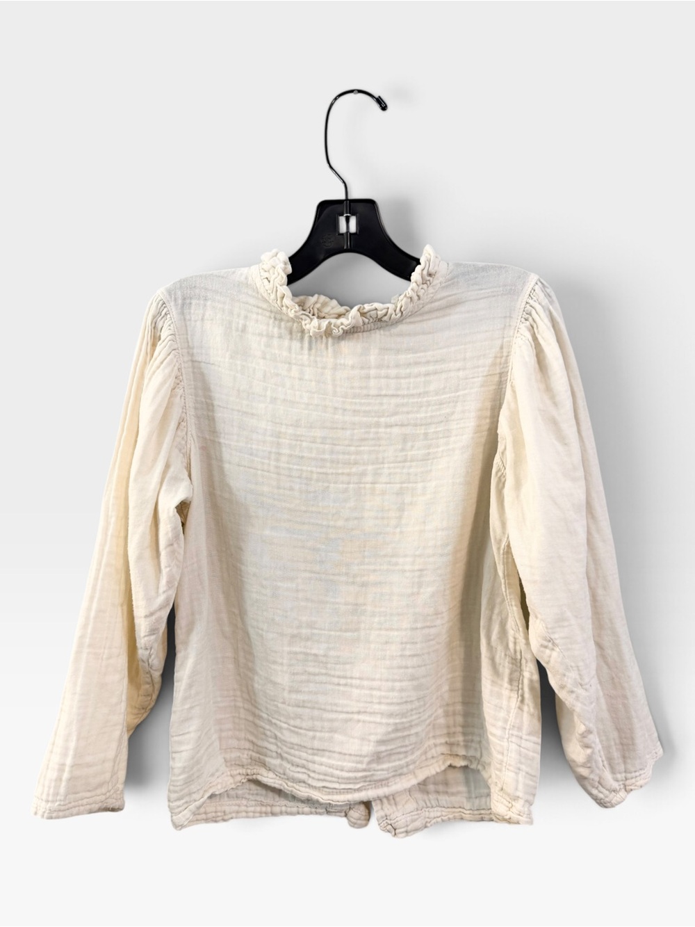 Mabo Loulou Organic Cotton Gauze Button Back Blouse 6/7 Cream Ruffle